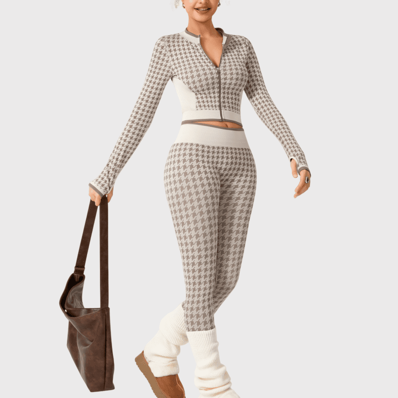 Hounds Tooth Pattern Pilate Clothes Gym Suits H025 - Image 6