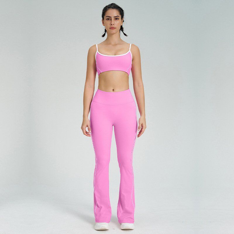 Color Patchwork Sports Bra and Flare Pants Workout Suits H019 - Image 3
