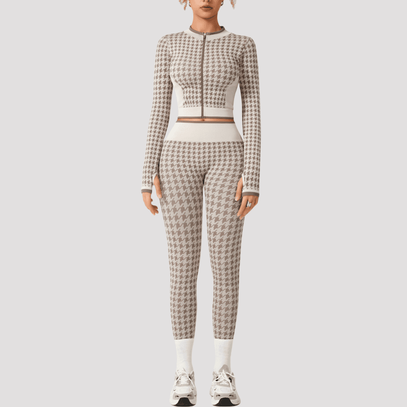 Hounds Tooth Pattern Pilate Clothes Gym Suits H025 - Image 2