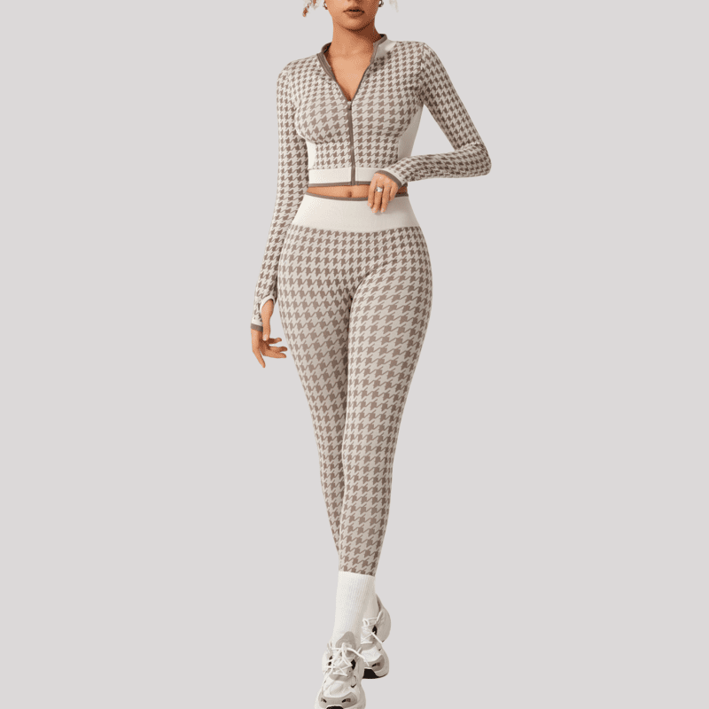 Hounds Tooth Pattern Pilate Clothes Gym Suits H025 - Image 3