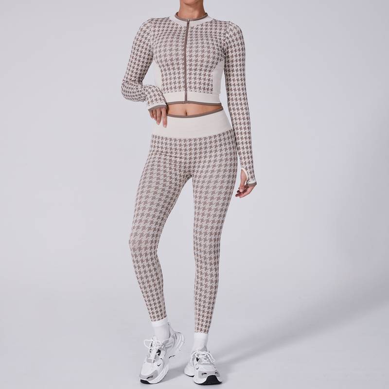 Hounds Tooth Pattern Pilate Clothes Gym Suits H025 - Image 5
