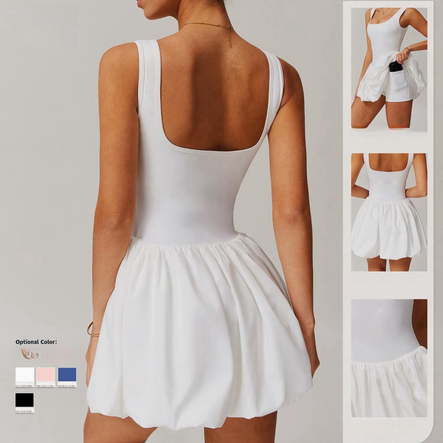 Private Label One Pieces Round Collar Flower Shorts Tennis Dress H031 - Image 3